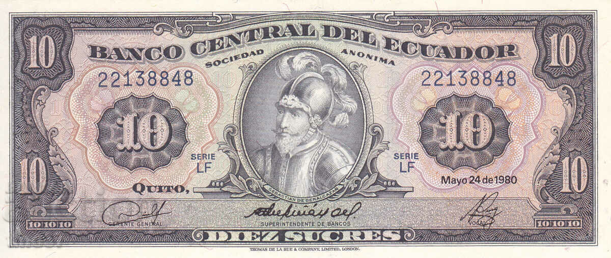 tino37- ECUADOR - 10 SUCRES - 1980 - UNC with price 9.90 BGN | € 5.06