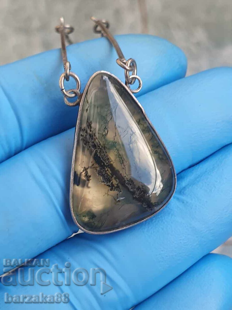 Silver Necklace with Moss Agate Prenite