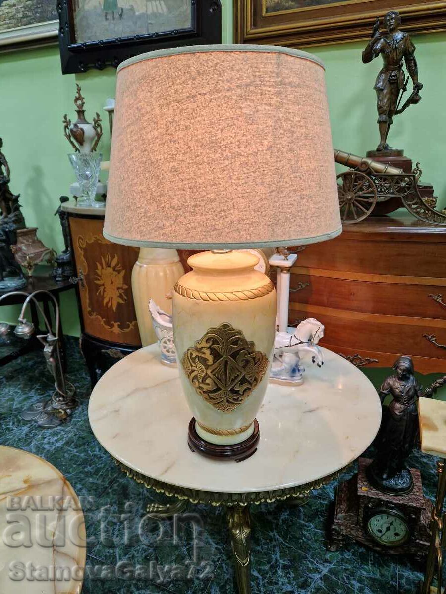 A lovely large antique Belgian porcelain bedside lamp