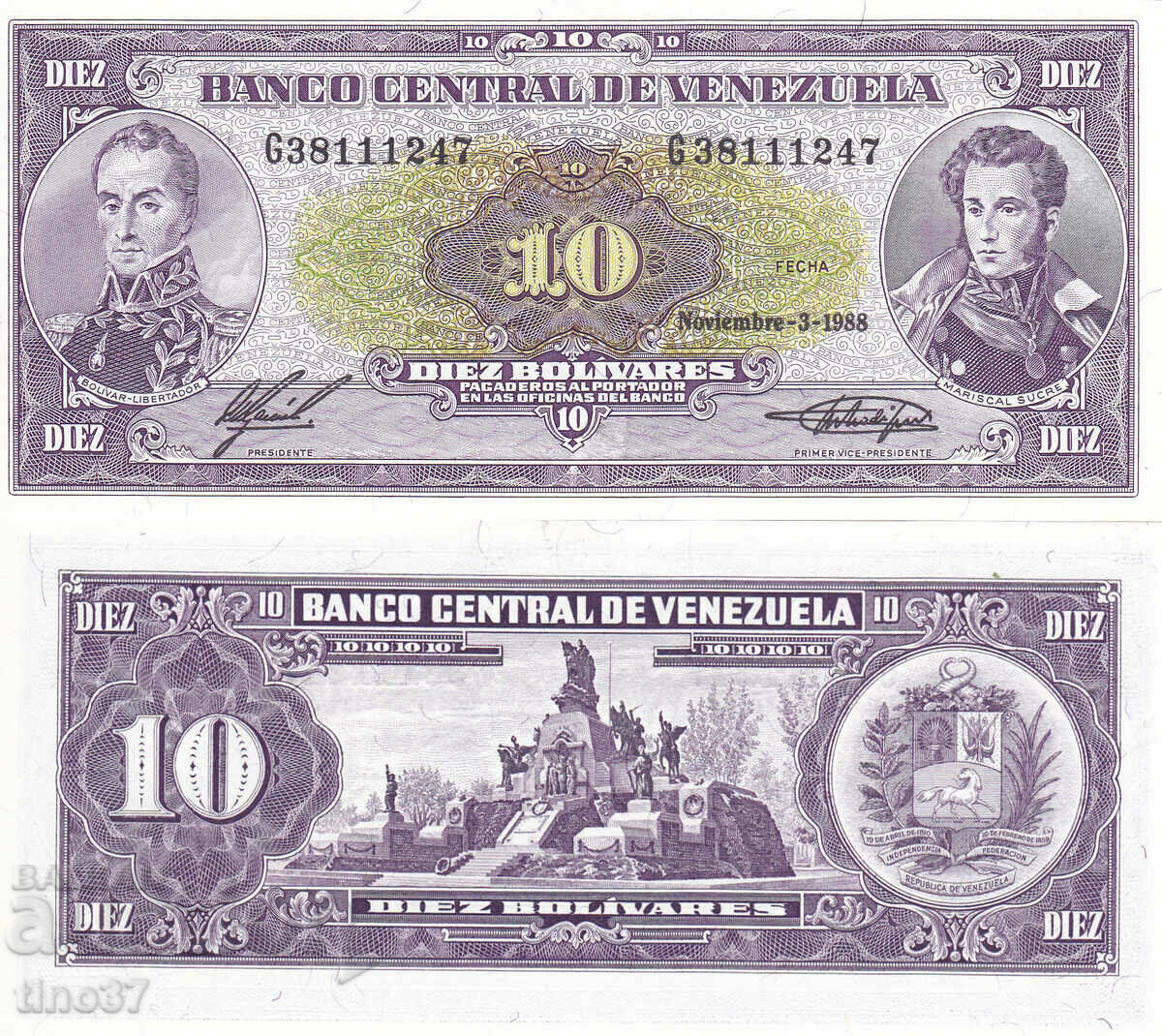 tino37- VENEZUELA - 10 BOLIVARA - 1988 - UNC