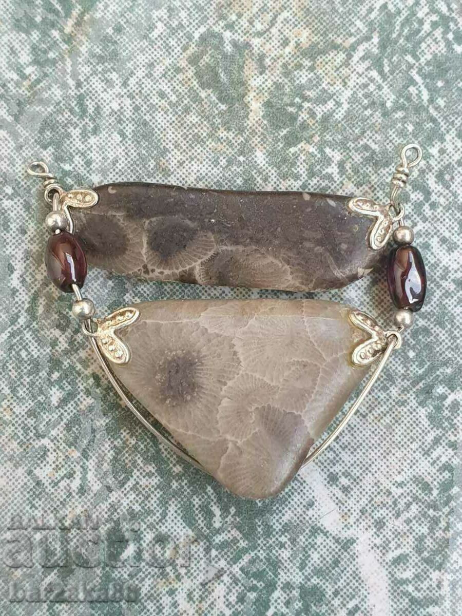 Necklace silver fossils and garnets Unique!