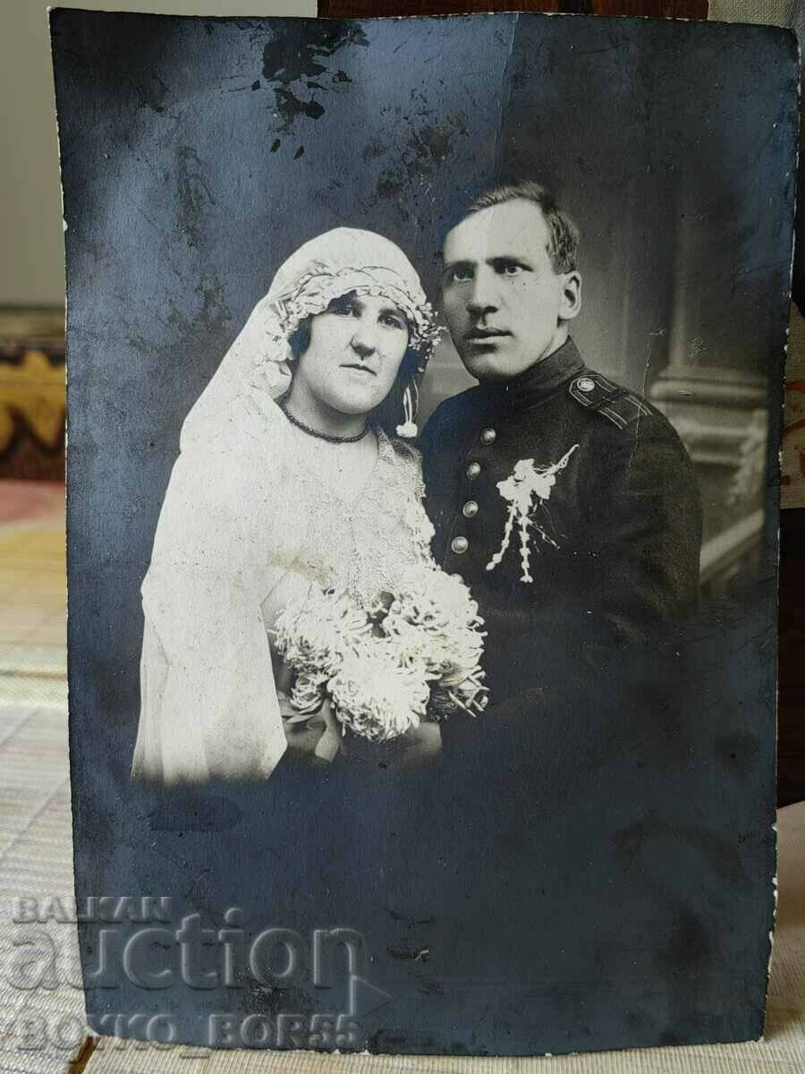 Стара Царска Сватбена Снимка на Български Офицер