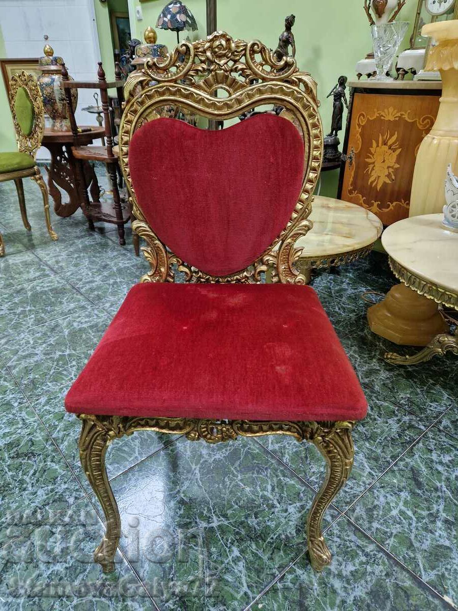 Прекрасен антикварен френски бароков стол месинг