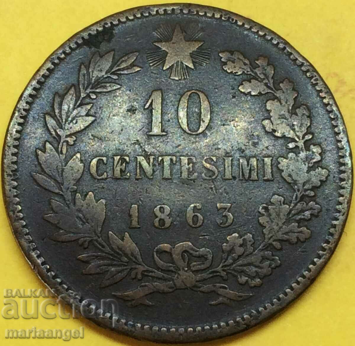 10 centesimi 1863 Italy 30mm Victor Emmanuel II bronze