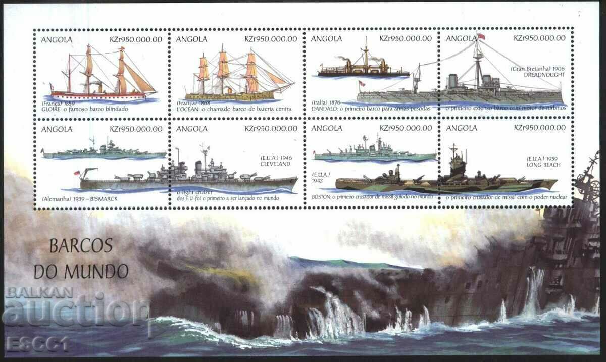 Καθαρά γραμματόσημα σε μικρό φύλλο Πλοία 1999 από την Αγκόλα