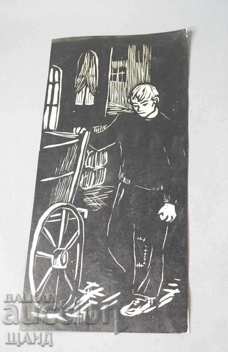 Bătrânul maestru desenat litografie băiat, căruță