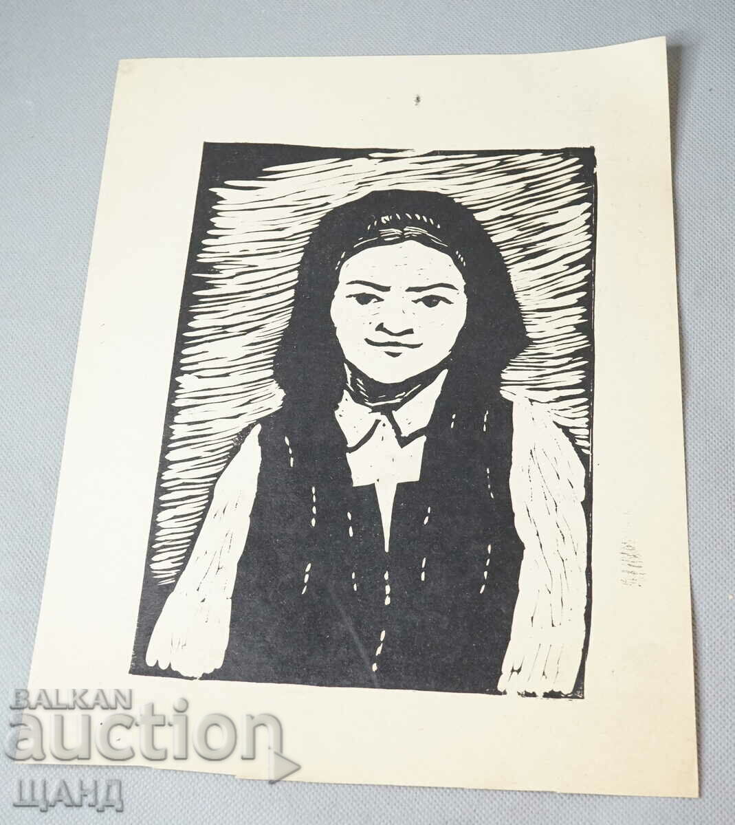 Vechi maestru desen litografia portret femeie