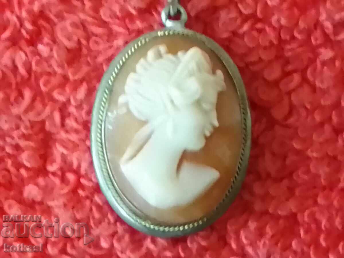 Доставка на Стара сребърен 800 обков висулка Гема Камея Доставка на Стара сребърен 800 обков висулка Гема Камея