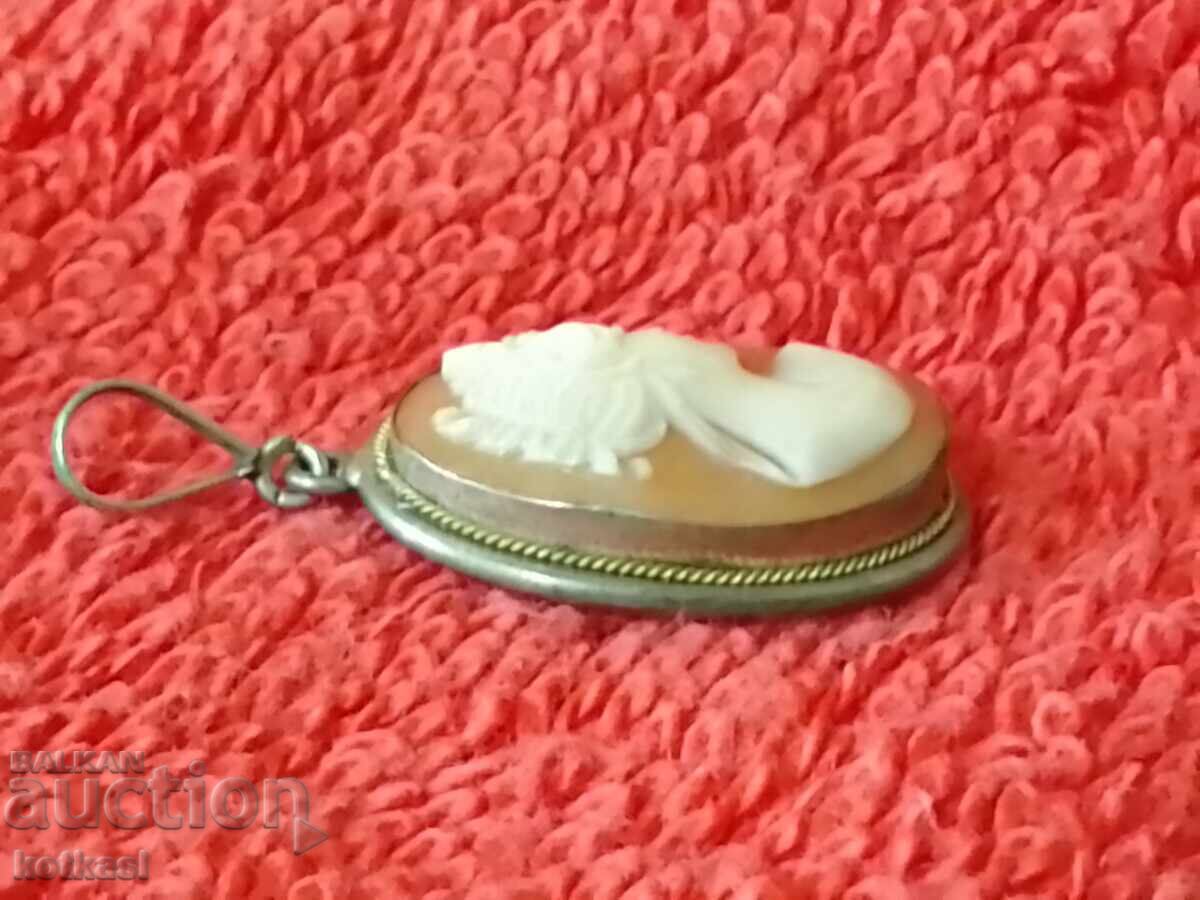 Стара сребърен 800 обков висулка Гема Камея - 6 Стара сребърен 800 обков висулка Гема Камея - 6