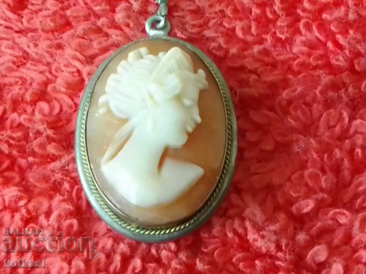 Стара сребърен 800 обков висулка Гема Камея - 7 Стара сребърен 800 обков висулка Гема Камея - 7