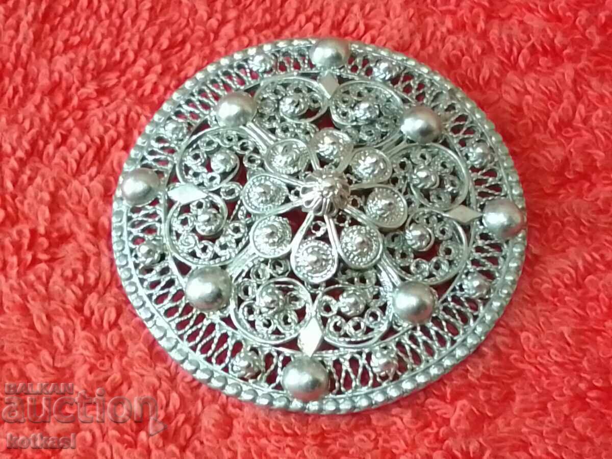 Old silver filigree brooch with markings - 7