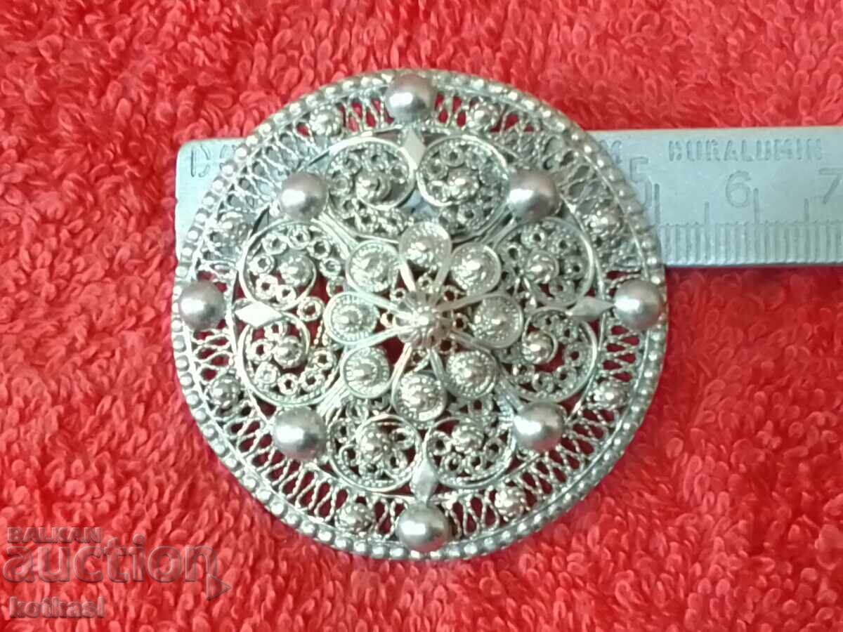 Old silver filigree brooch with markings