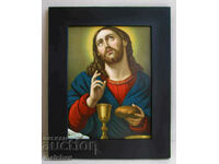110-year-old oleograph lithograph Christ, in a frame 43/53 cm