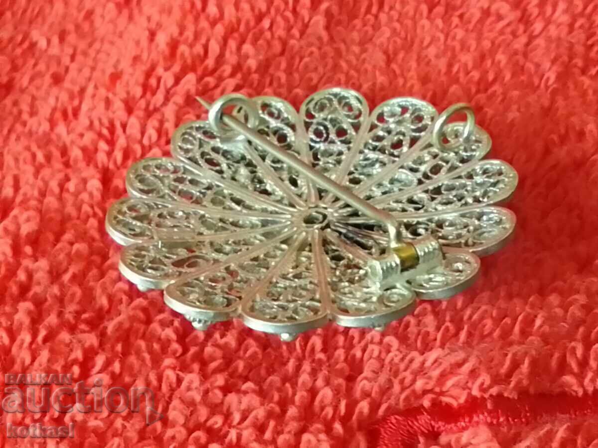 Стара сребърна 800 Брошка Висулка филигран - 5 Стара сребърна 800 Брошка Висулка филигран - 5