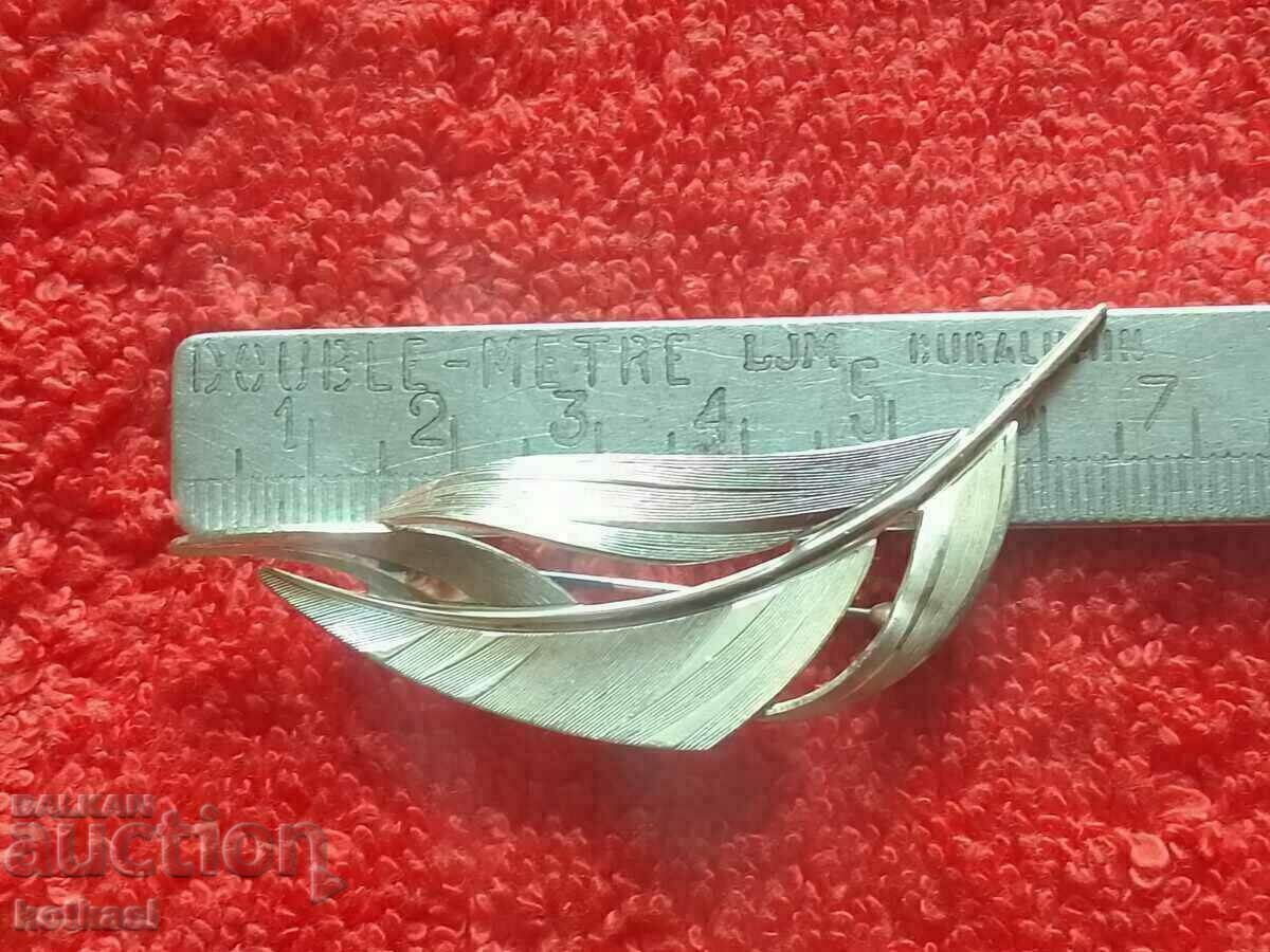 Old Silver 835 Feather Brooch