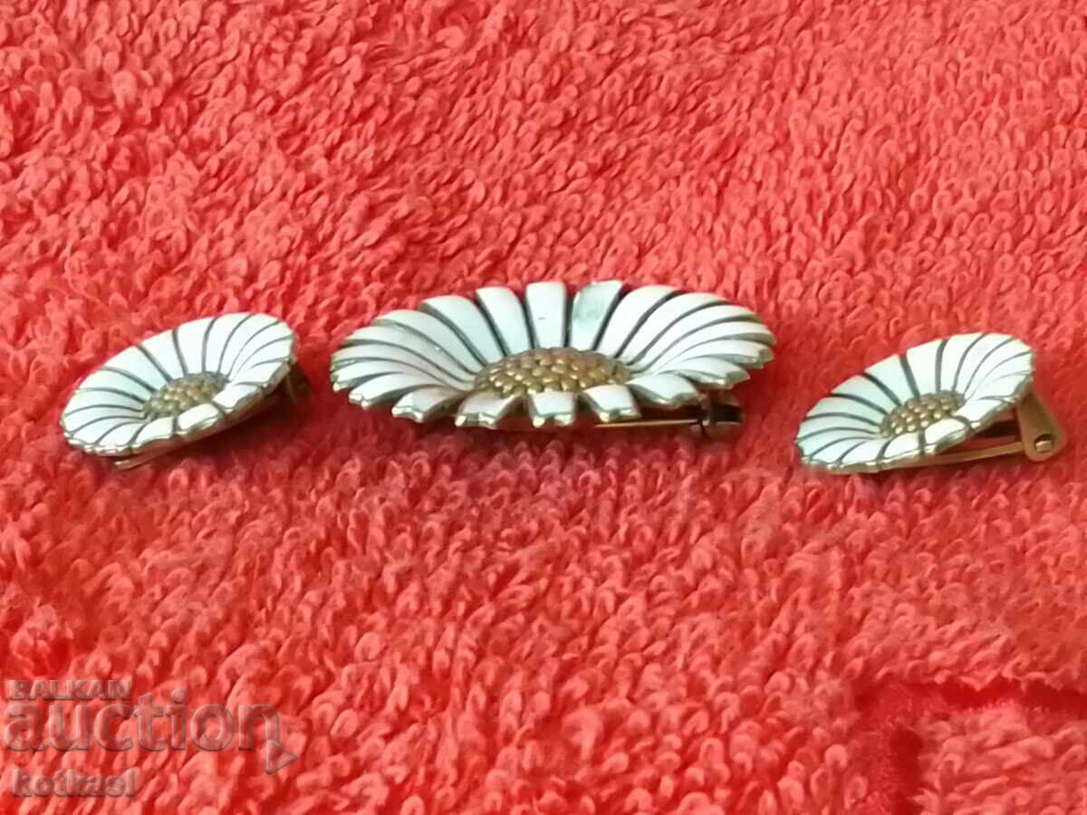 Ασημένια STERLING DENIMARK 925 S σκουλαρίκια επιχρυσωμένο λουλούδι 3 τεμάχια - 7 Ασημένια STERLING DENIMARK 925 S σκουλαρίκια επιχρυσωμένο λουλούδι 3 τεμάχια - 7