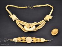 Ivory necklace, bracelet and brooch set