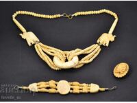 Ivory necklace, bracelet and brooch set