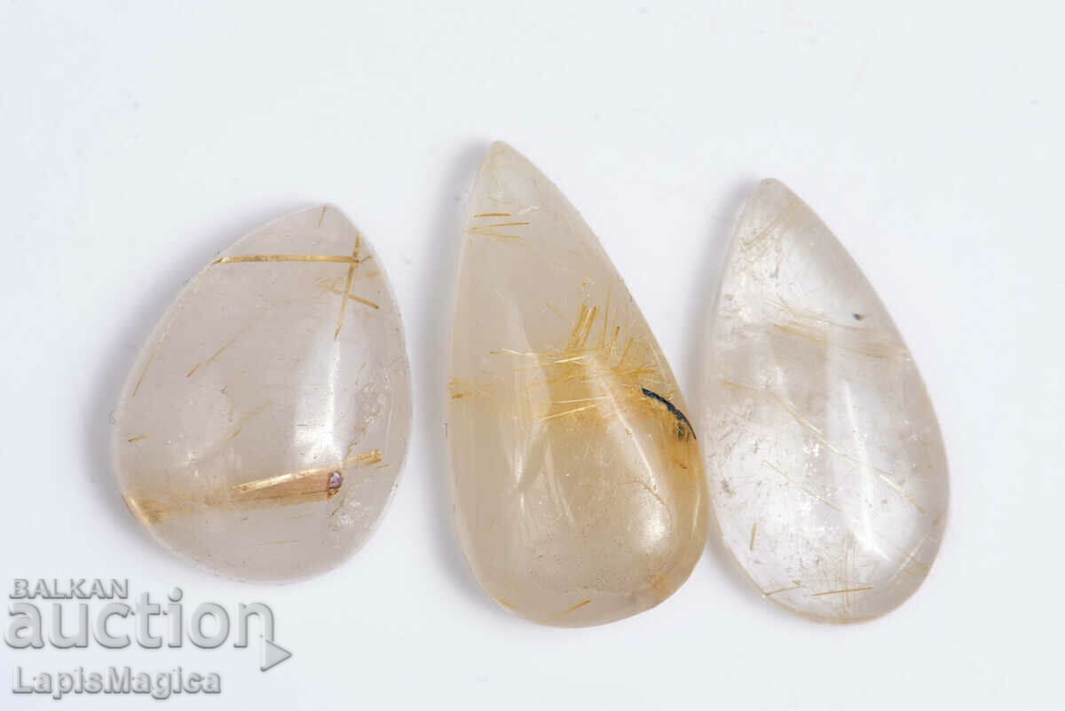 3 pieces rutile quartz 44.1ct drop cabochons #20