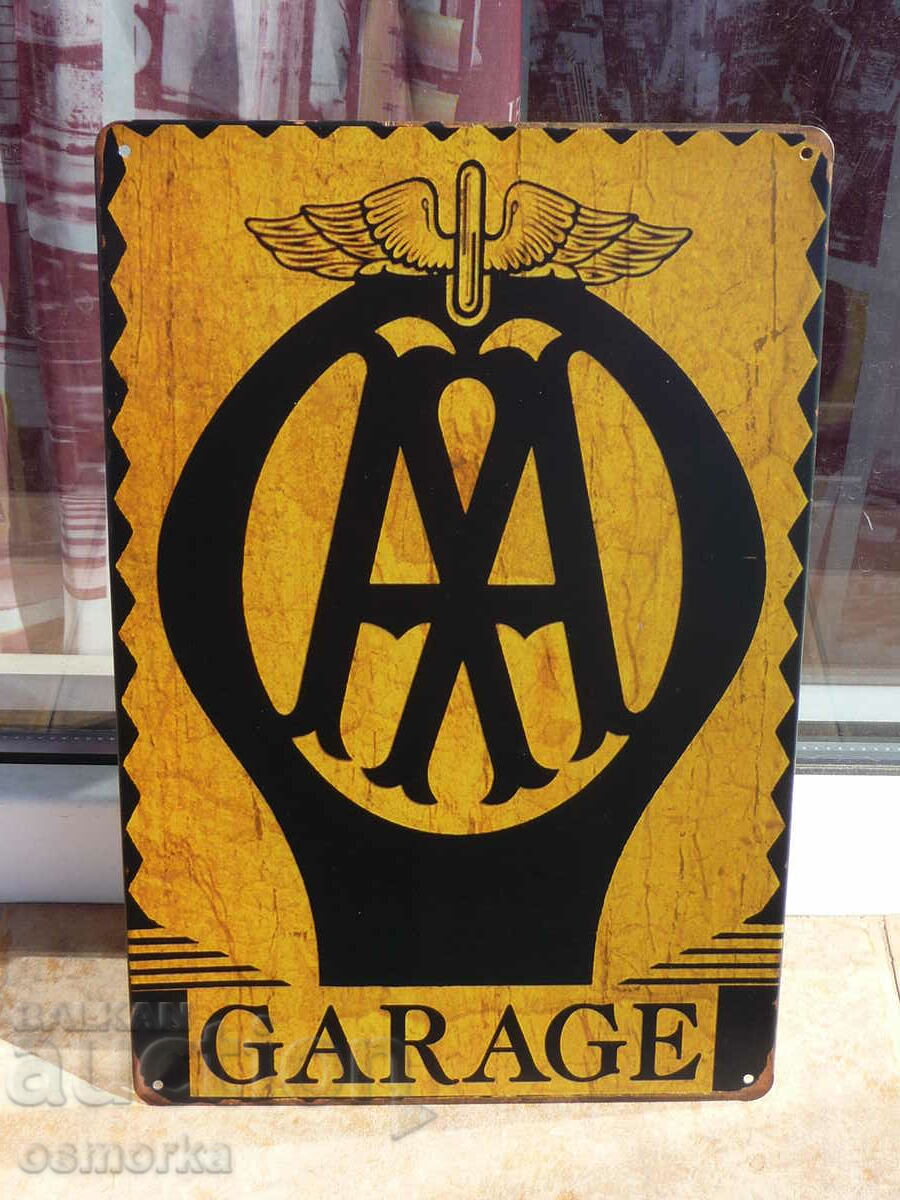 Metal plate car A M AA garage service repairs emblem logo
