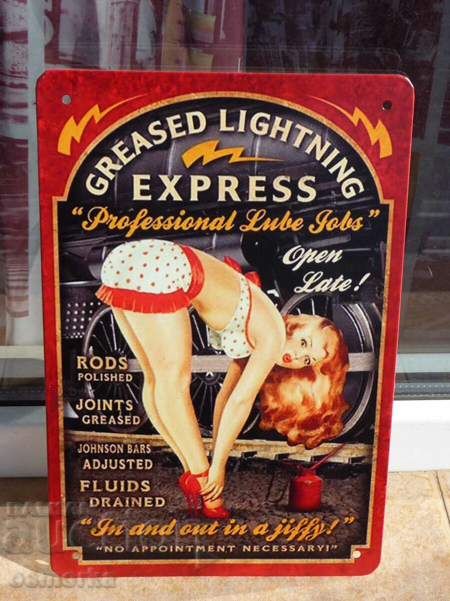 Metal sign train express locomotive erotic blonde heels