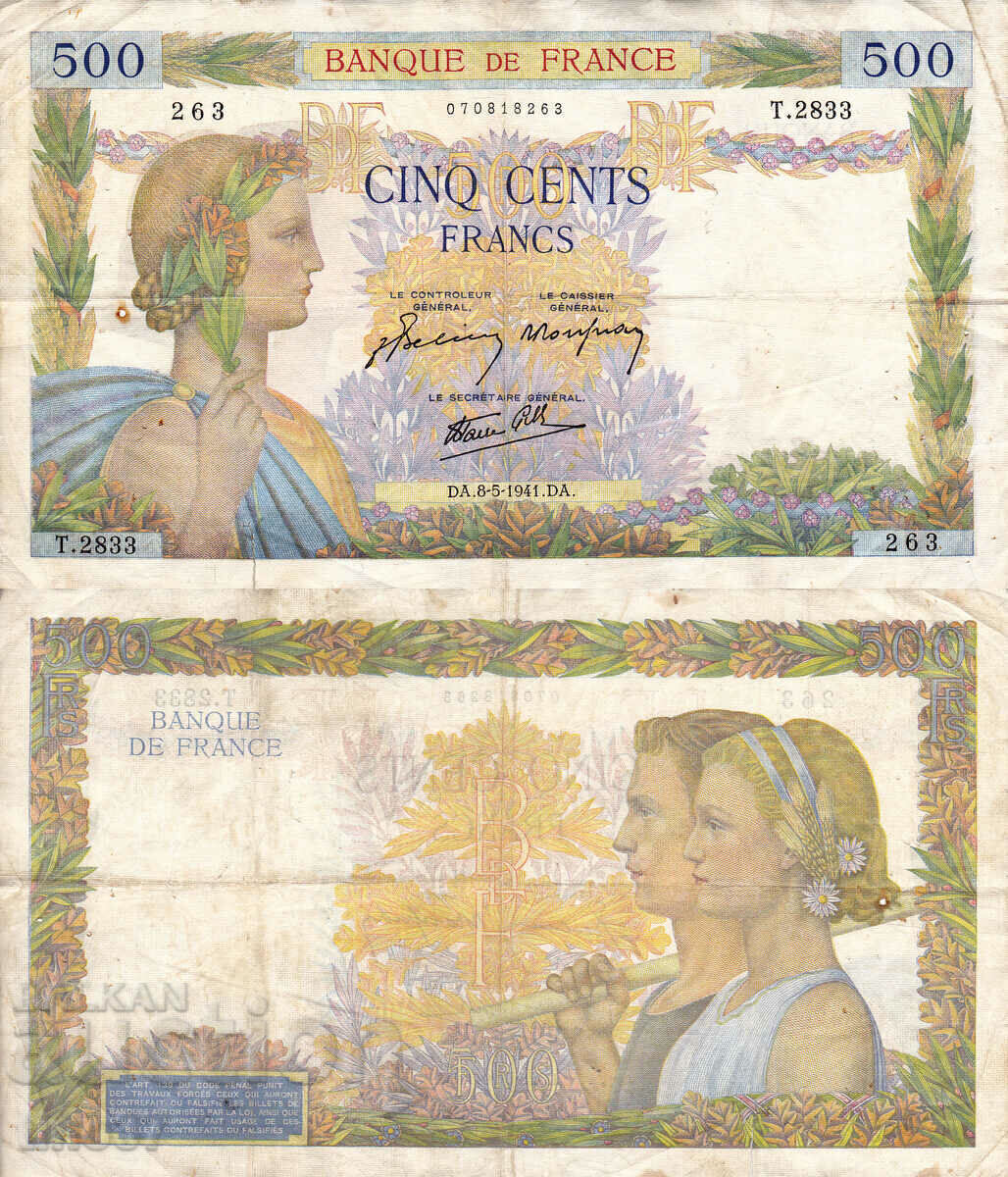 tino37- FRANCE - 500 FRANC - 1941 - F
