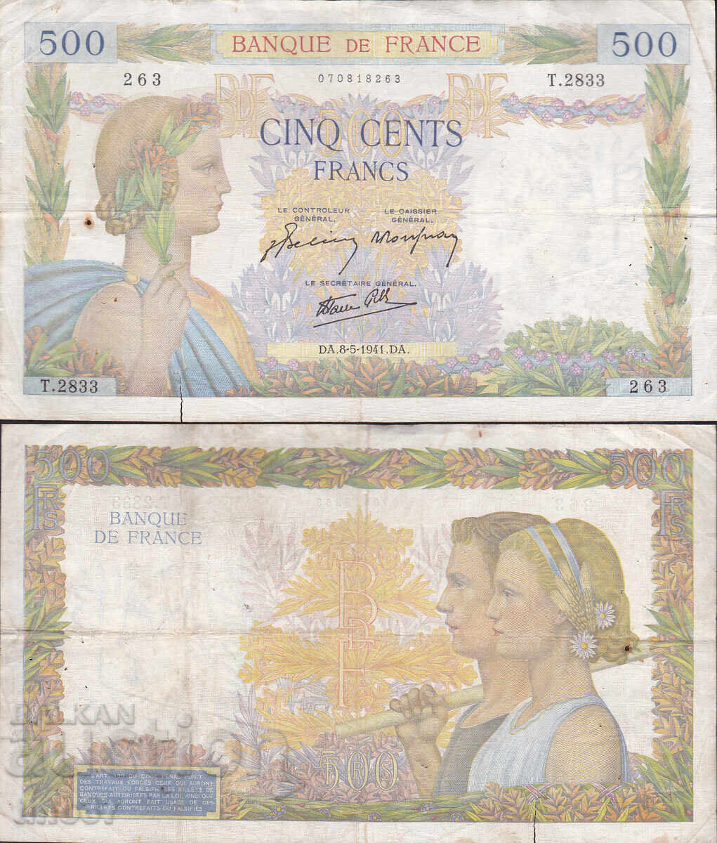 tino37- FRANCE - 500 FRANC - 1941 - F