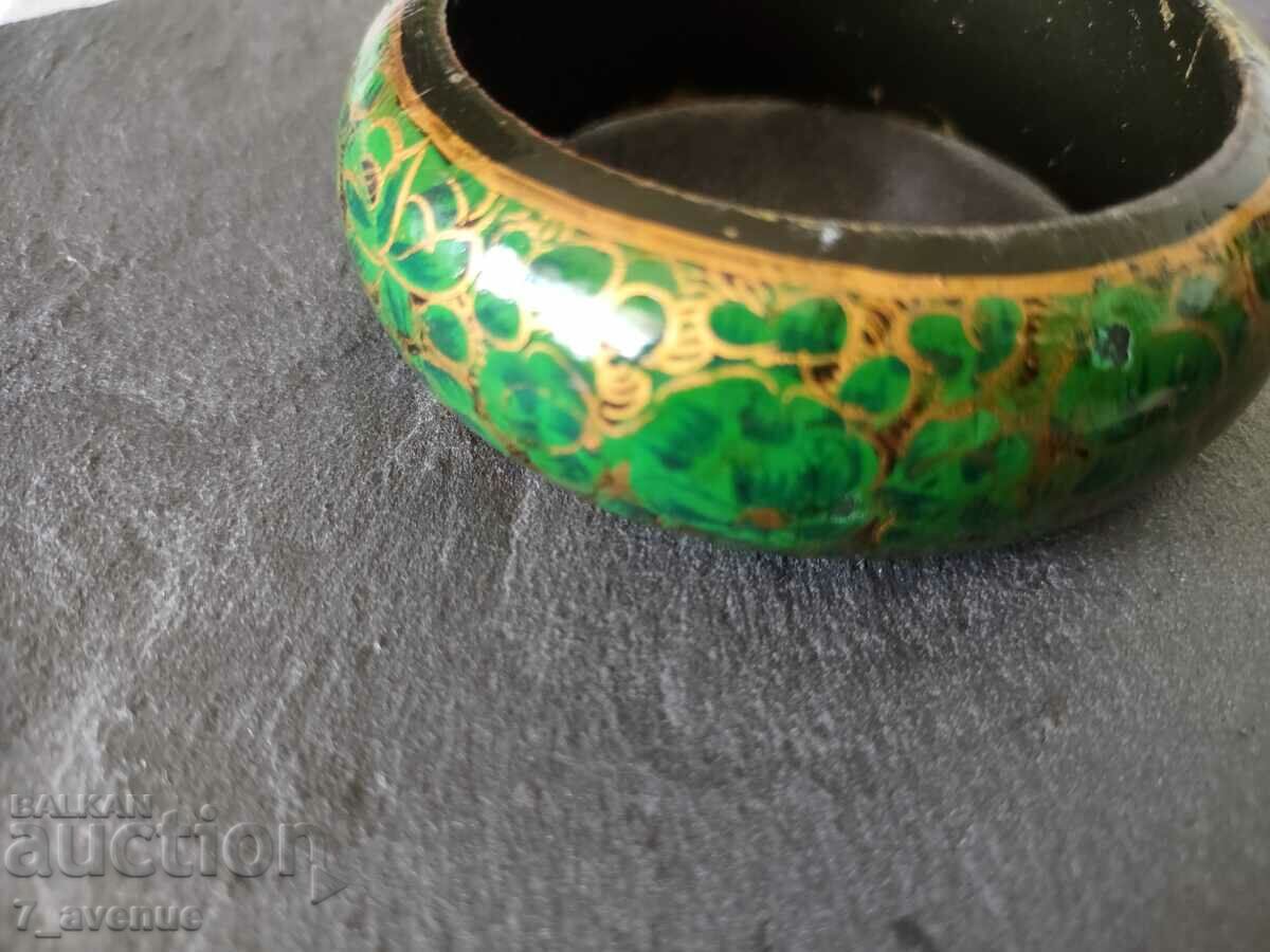 BRACELET painted, wood, color - green/gold - 5 BRACELET painted, wood, color - green/gold - 5