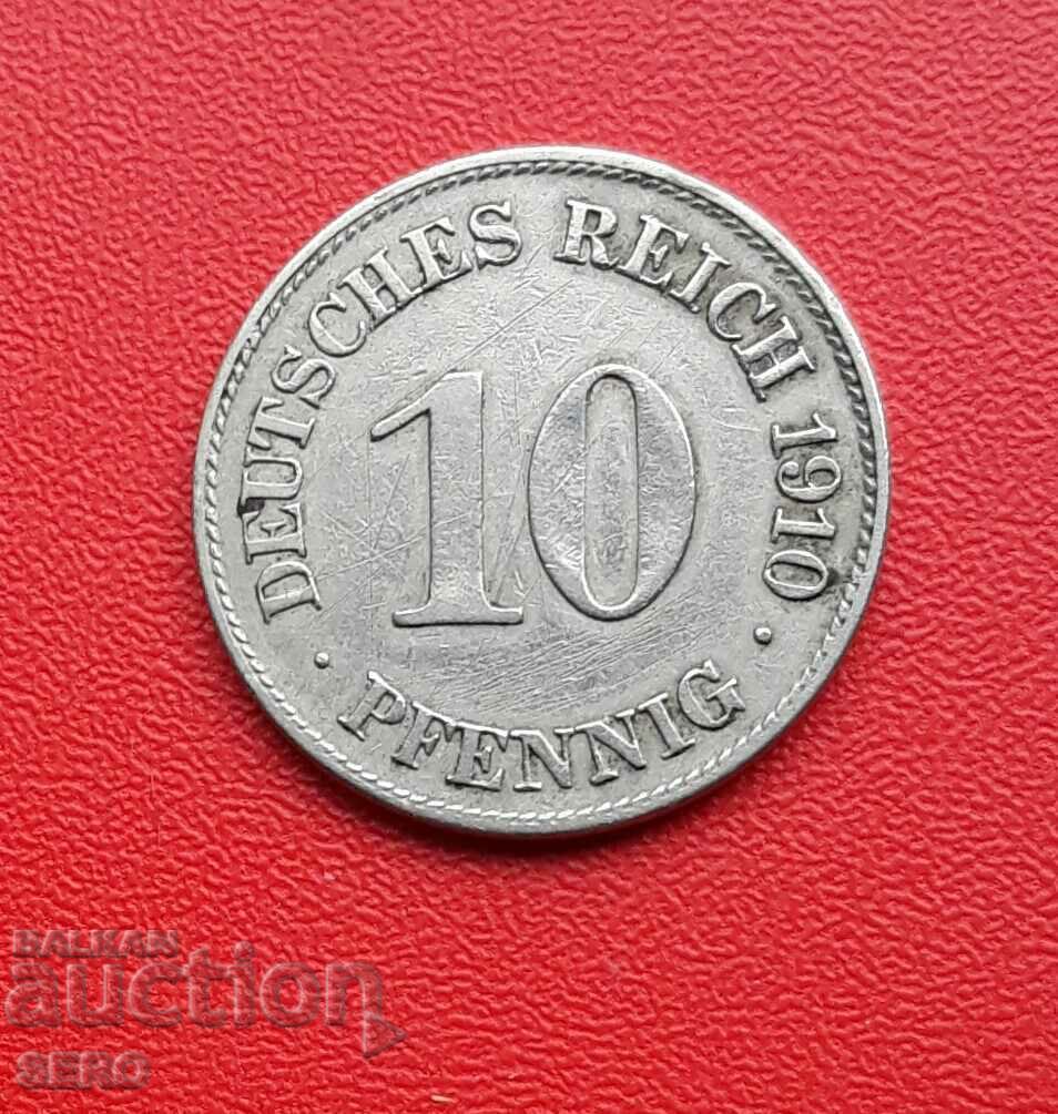 Γερμανία-10 Pfennig 1910 E-Muldenhüten-σπάνιο-ελαφρώς γρατσουνισμένο