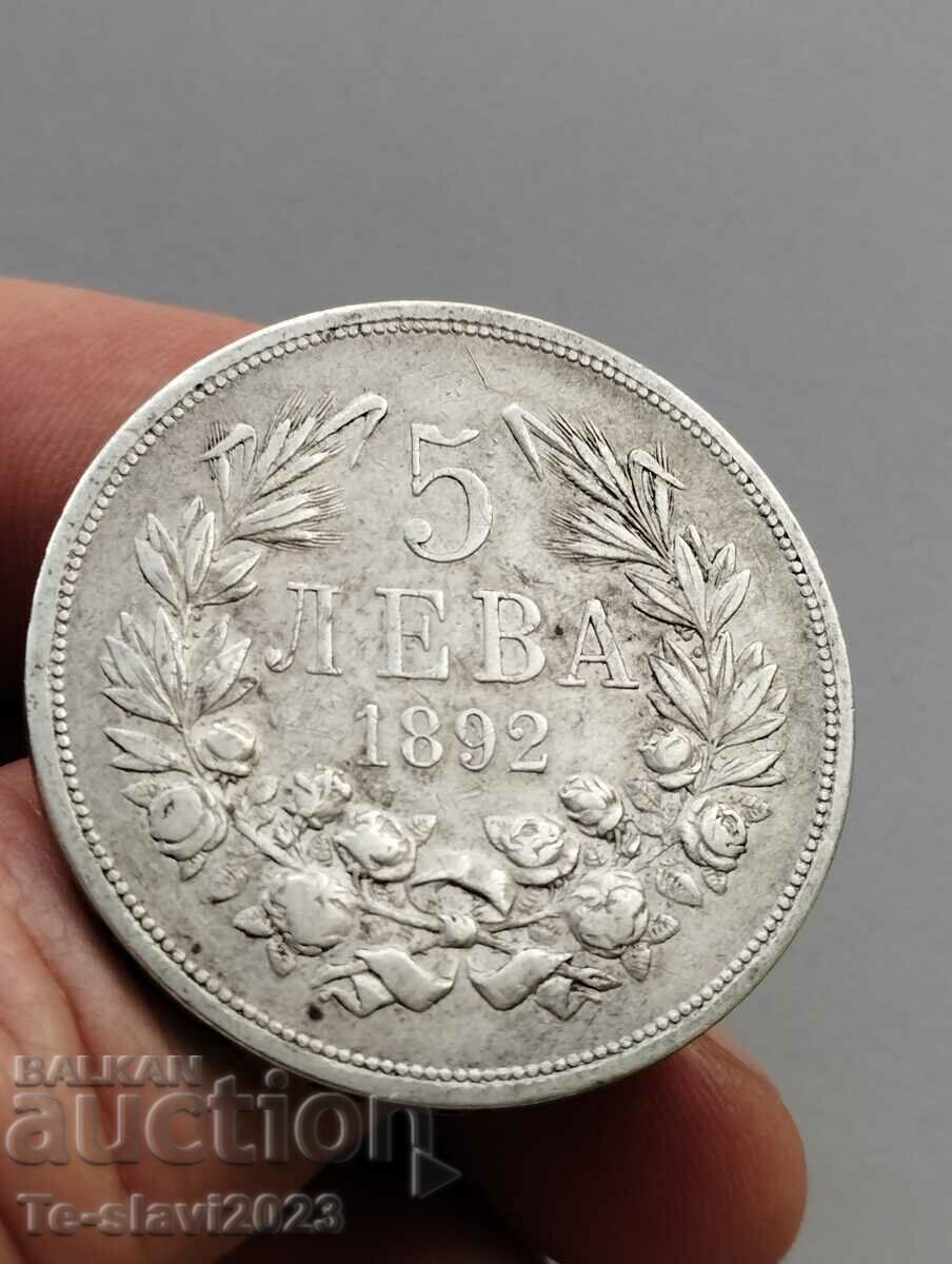 5 BGN 1892 - monedă, argint Bulgaria