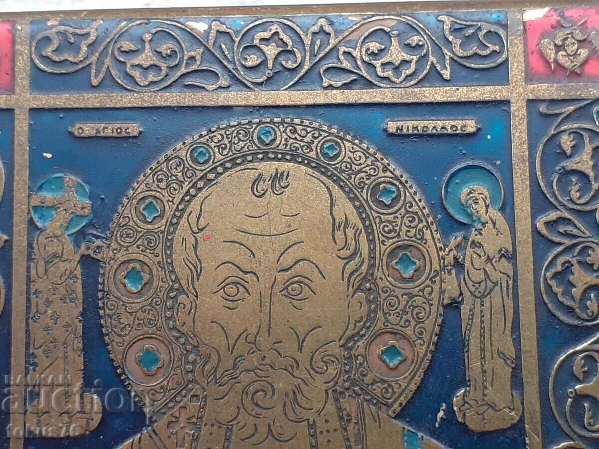 Παλιά μικρή χάλκινη εικόνα με σμάλτο - Άγιος Νικόλαος - 6 Παλιά μικρή χάλκινη εικόνα με σμάλτο - Άγιος Νικόλαος - 6