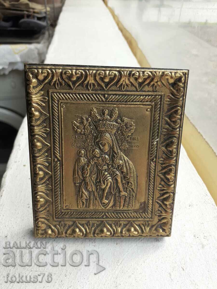 Стара настолна месингова икона  - Богородица