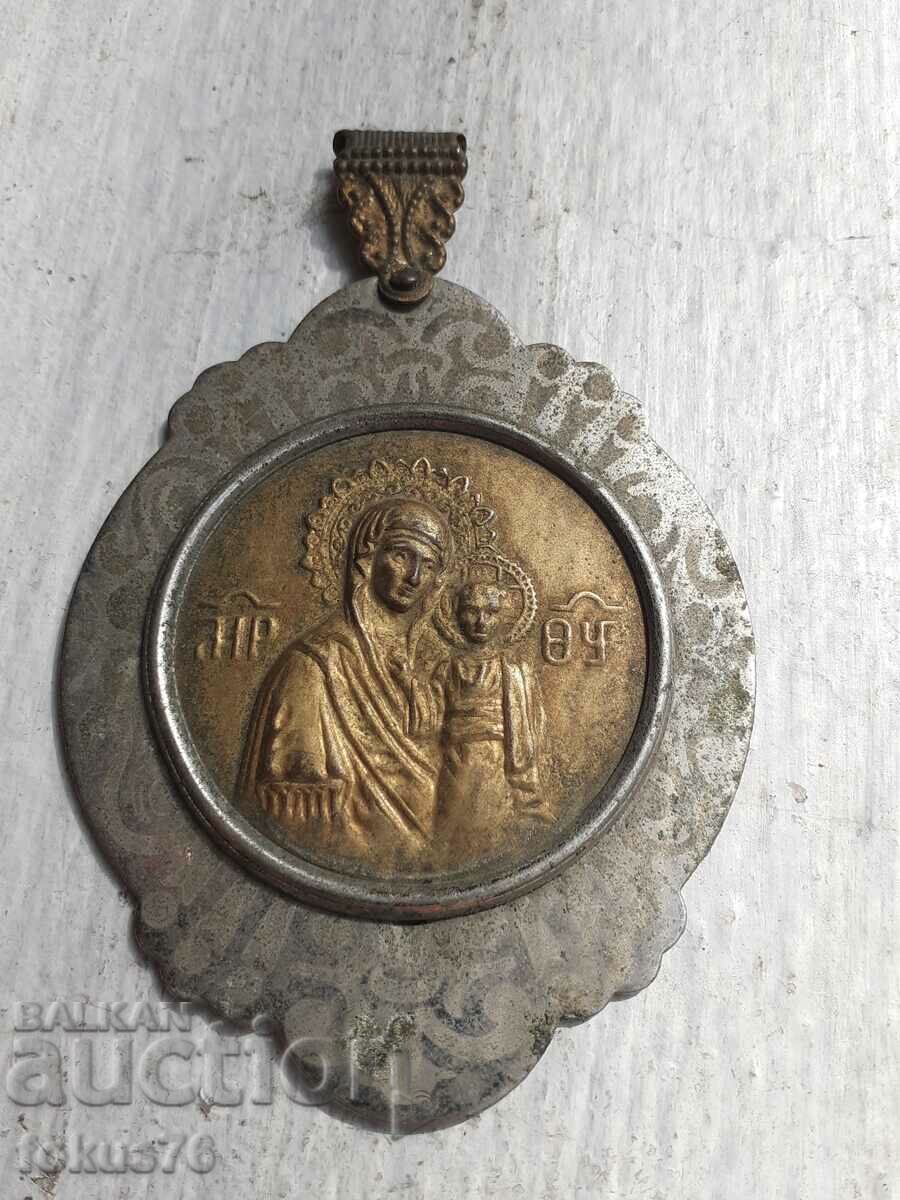 Great old pectoral icon - panagia brass