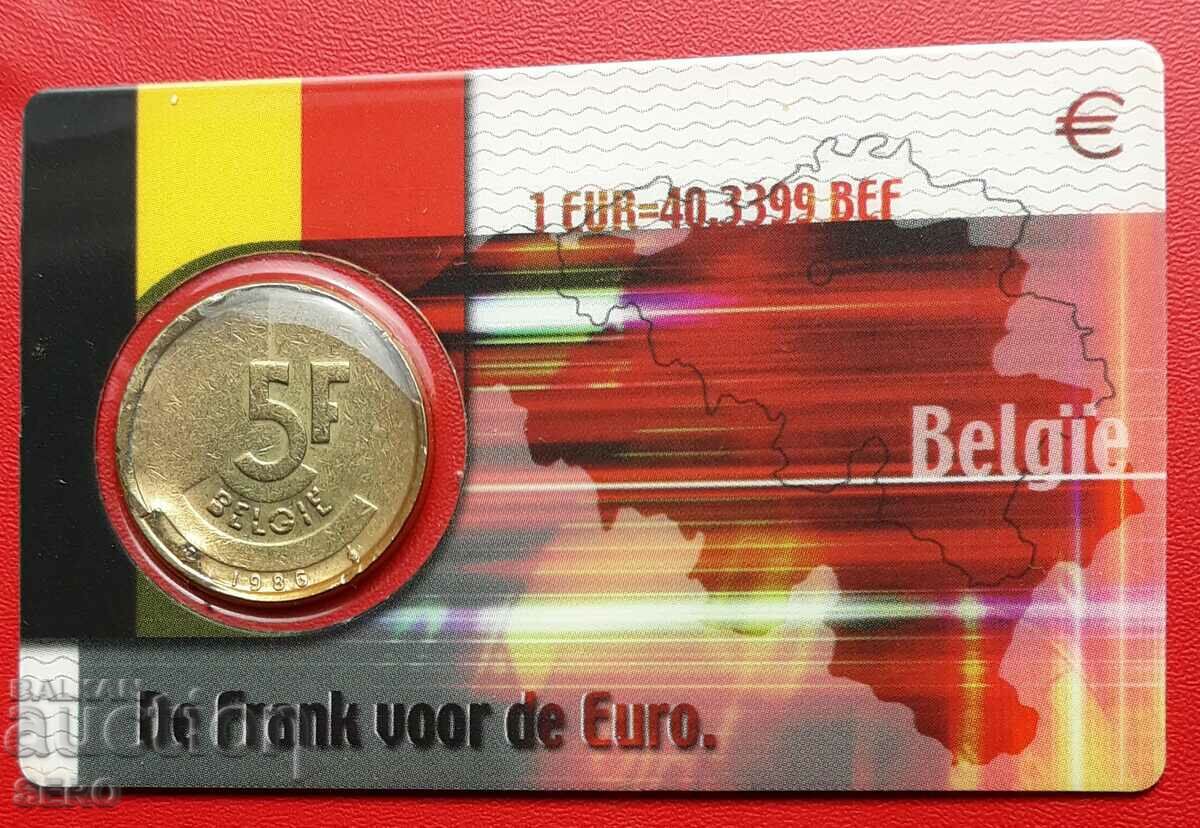 Belgium - coin card with 5 francs 1986