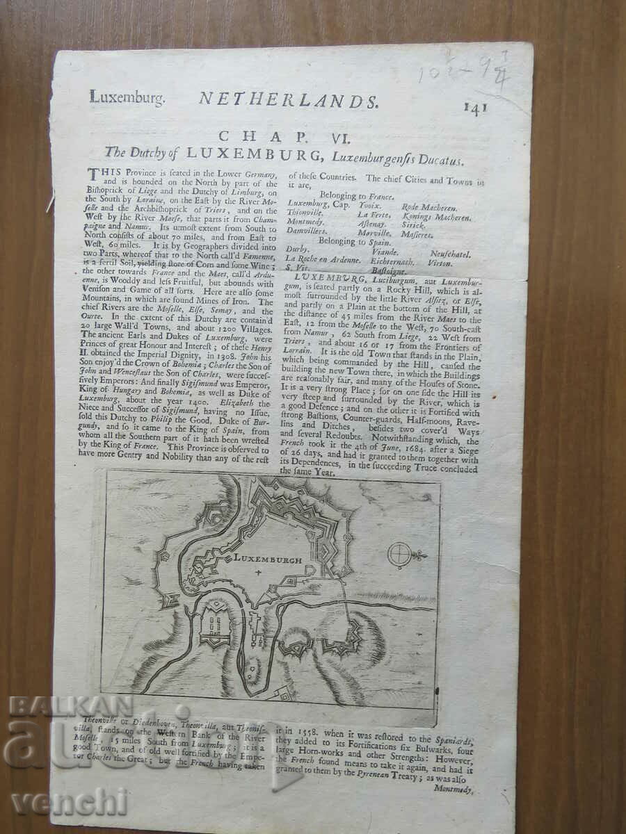 1695 - GRAVURA - HARTA LUXEMBURG ȘI NAMUR, BELGIA - 5