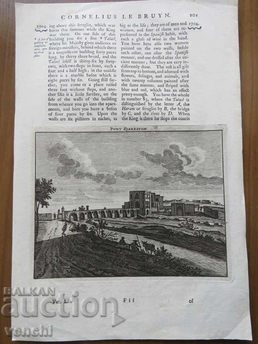 1718 - ENGRAVING - Shiraz bridge Iran Fars, Persia