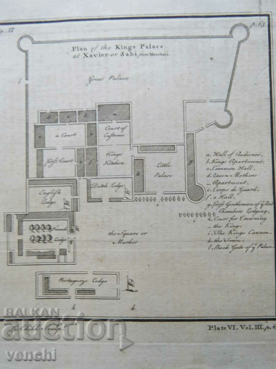 Licitație 1746 - GRAVURĂ - Planul palatului regal din Benin + Licitație 1746 - GRAVURĂ - Planul palatului regal din Benin +