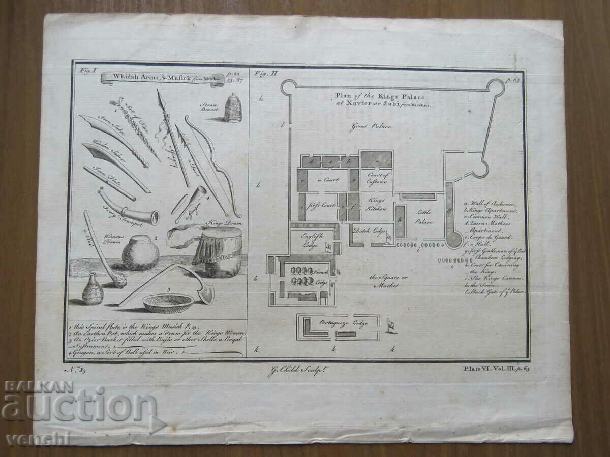 1746 - ENGRAVING - Plan of the Royal Palace at Benin