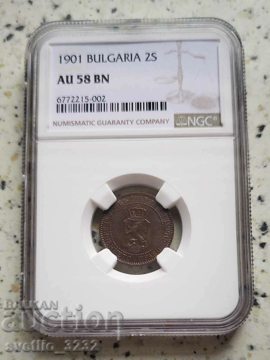 2 Cents 1901 AU 58 NGC