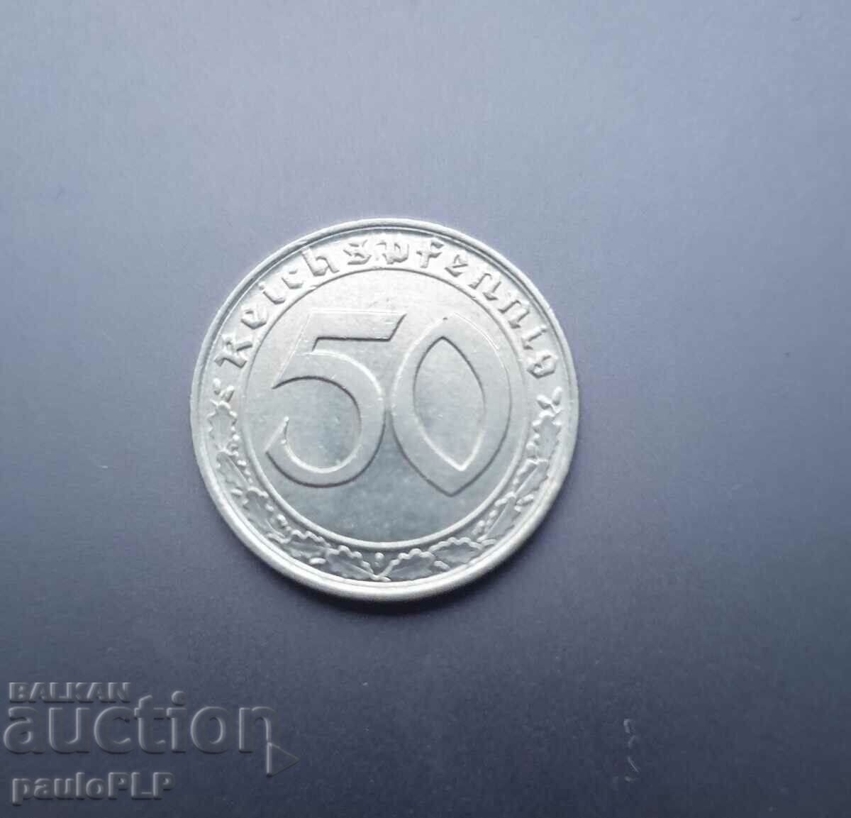 Germany III Reich 50 Pfennig 1939 B RRRR UNC