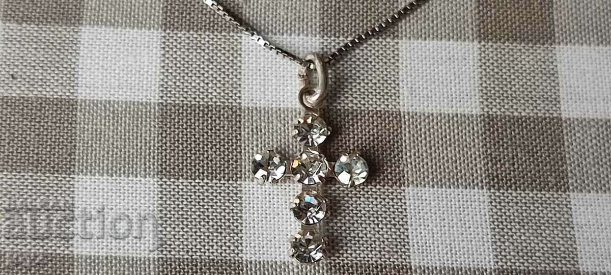 SILVER CROSS with ZIRCONIA + CHAIN / SAMPLE 925