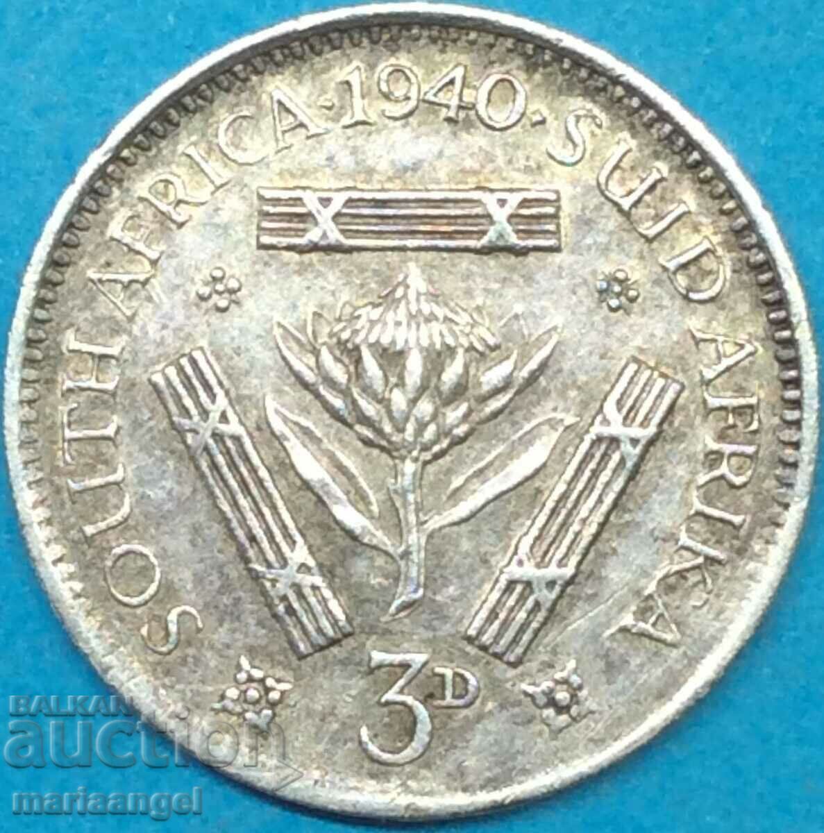 3 pence 1940 Africa de Sud George VI Patină de argint