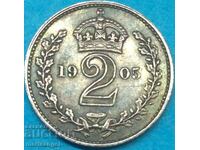 Великобритания 2 пенса 1905 Маунди Едвард VII сребро