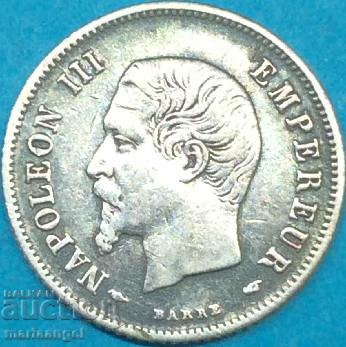 Франция 1853 20 сантима Наполеон III сребро