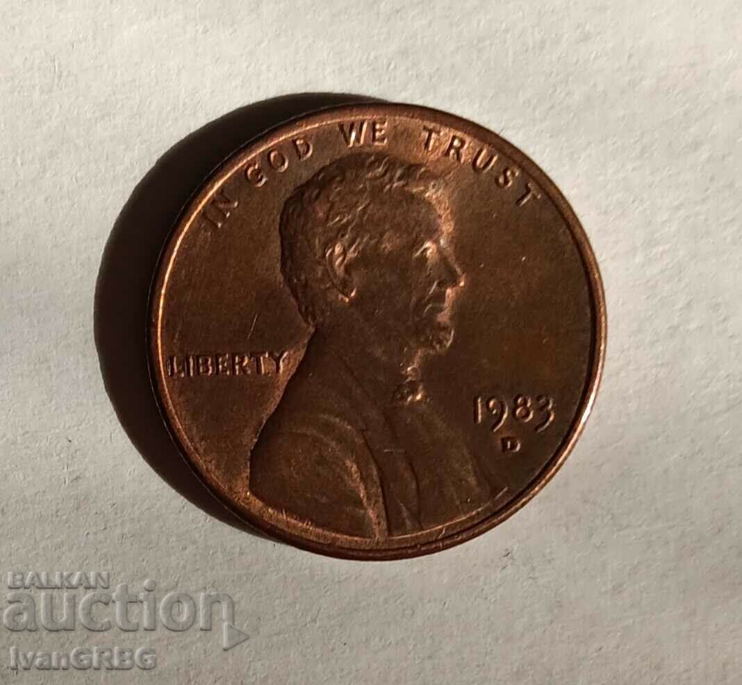 1 Cent SUA 1983 1 Cent 1983 Moneda SUA Lincoln