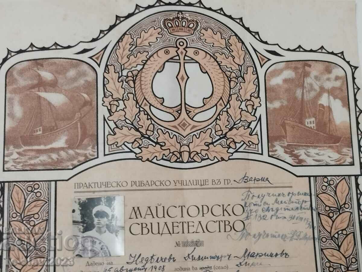 1929 Certificat de maestru -,,Maestru pescar,,