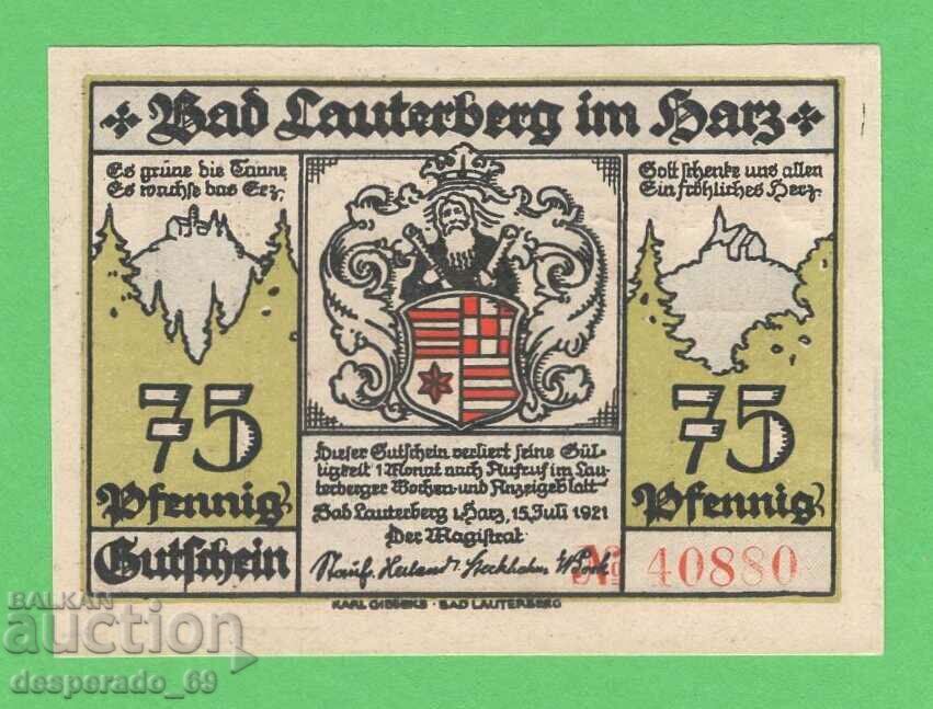 (¯`'•.¸NOTGELD (πόλη Bad Lauterberg) 1921 UNC -75 pfennig με τιμή € 1.50 | 2.93 BGN