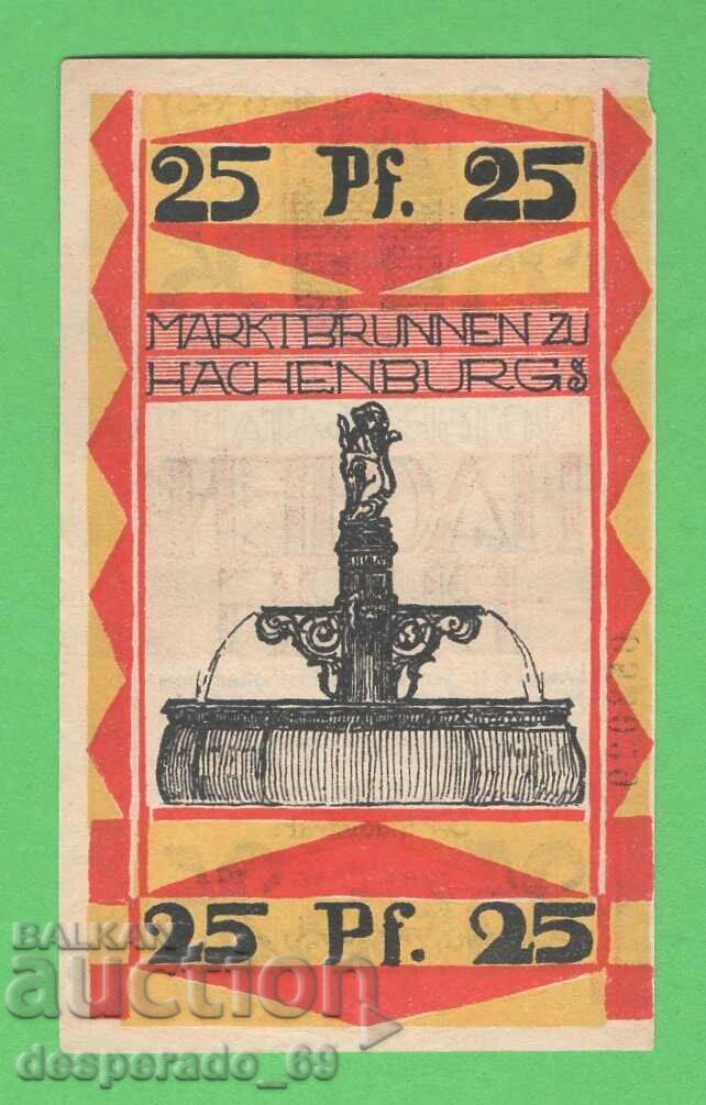 (¯`'•.¸NOTGELD (πόλη Hachenburg) 1921 UNC- -25 pfennig¸.•'´¯)