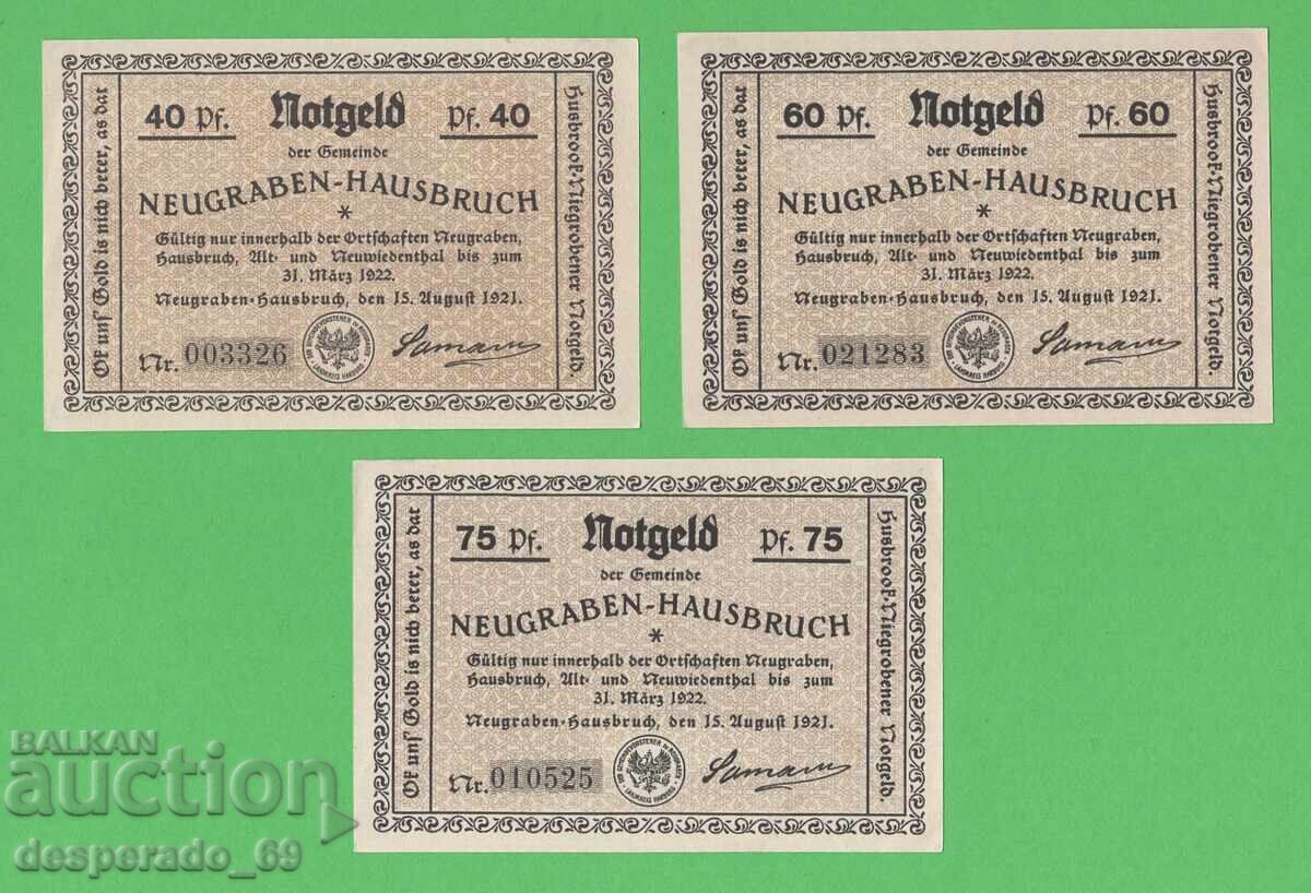 (¯`'•.¸NOTGELD (πόλη Neugraben-Hausb) 1921 UNC -3 τεμ. τραπεζογραμμάτια με τιμή € 4.50 | 8.80 BGN
