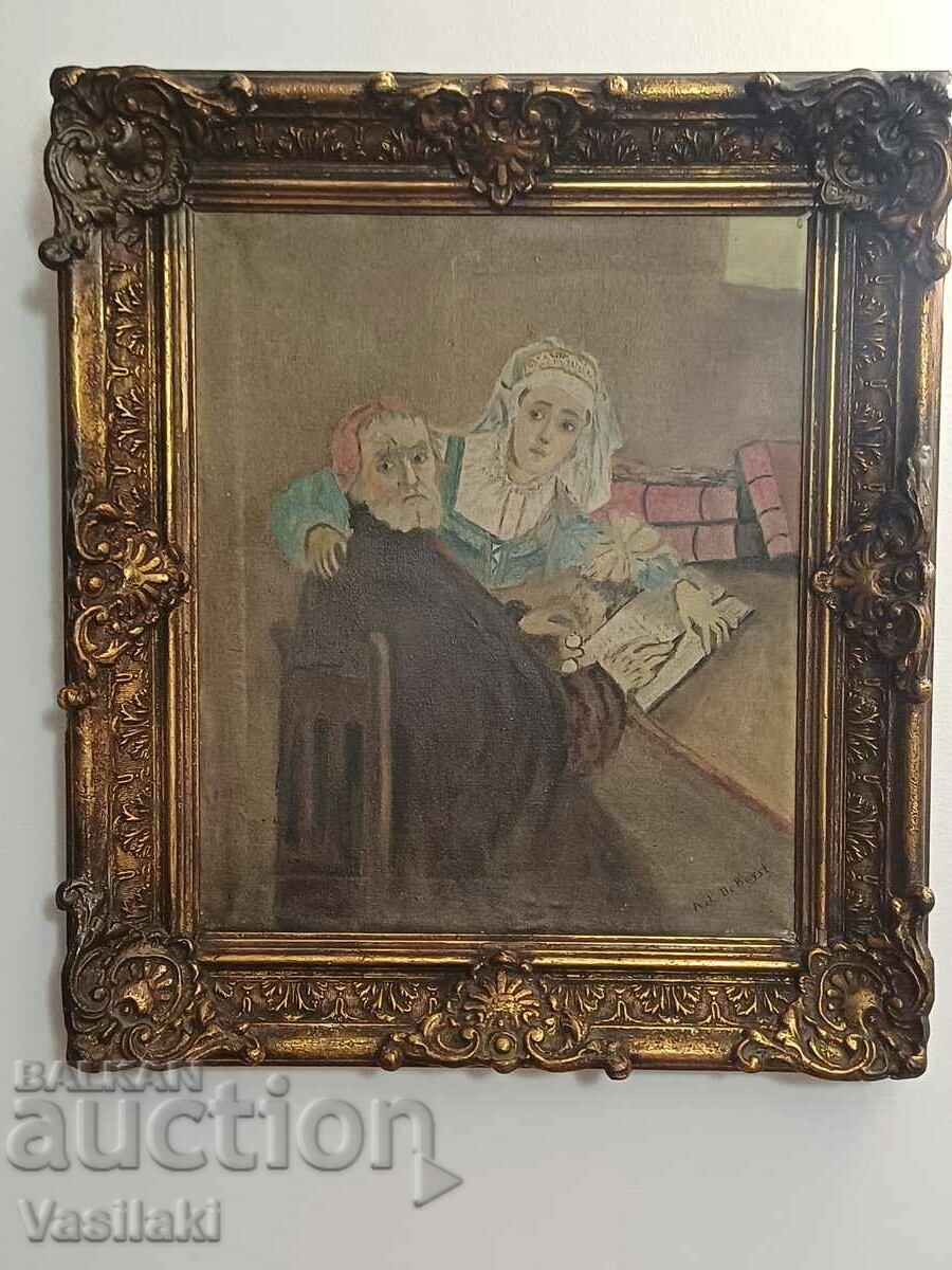 Very old French painting, oil on canvas.